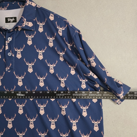 Waggle Mens Deer Mustache AOP Golf Performance Polo Size 2XL - Picture 3 of 10